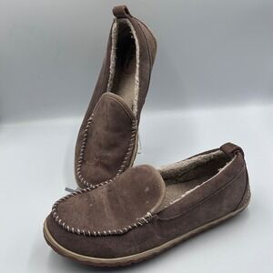 LL Bean Mountain Slipper Brown Suede Faux Shearling Moccasin 301055 Womens 9 M
